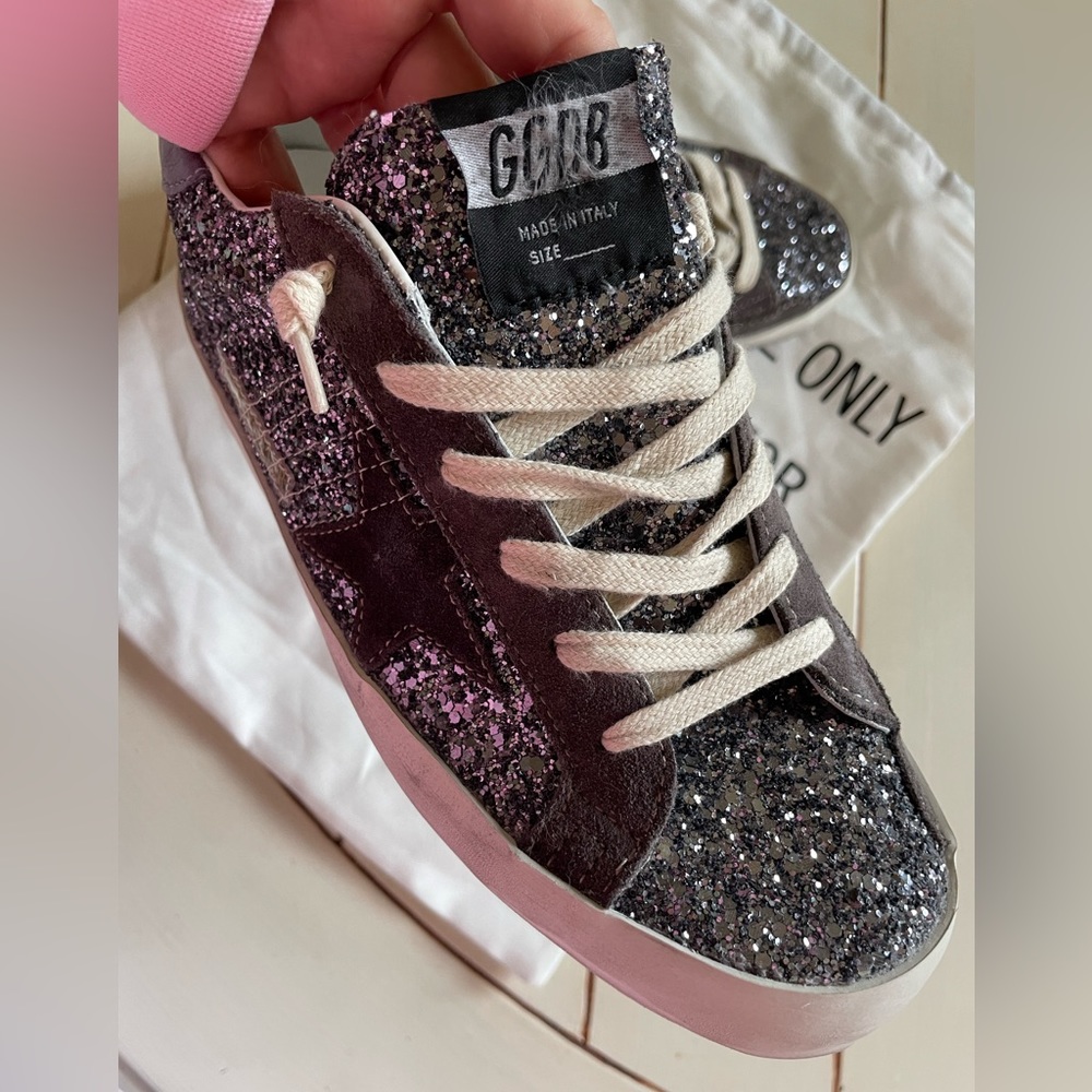 Golden Goose Super Star Low Top Sneaker - Glitter Sparkle - Size 8 - Brand New - Picture 7 of 16
